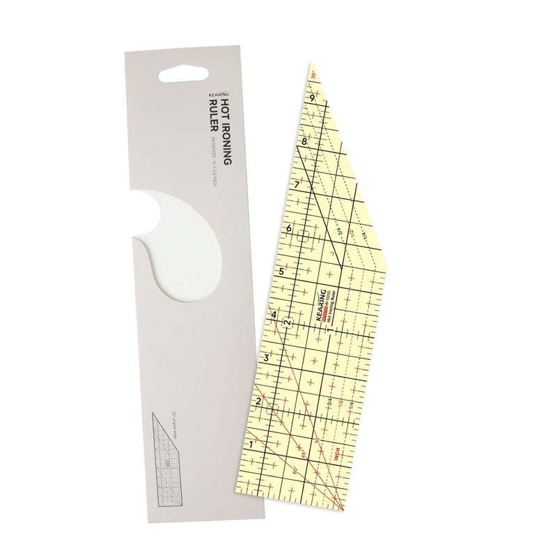 KEARING HR1025S Imperial Hot Hem Ruler for Sewing – 10 x 2.5 Inch Heat Resistant Non-Slip Ironing Ruler with 30° Angle Edge & Seam Allowance Lines (1/4, 1/2, 3/4) – Translucent Sewing Gauge - Image 1